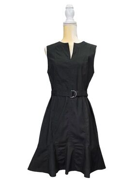 Calvin Klein Belted A-Line Dress Size 8 Black Sleeveless Cotton Blend NWT